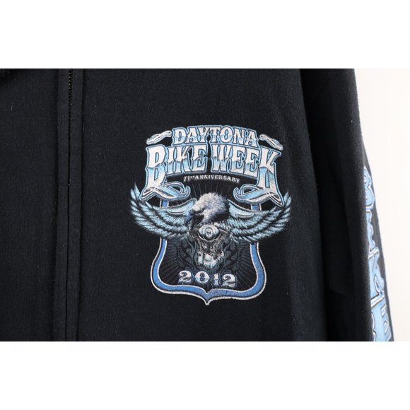Y2K Mens Medium Faded Spell Out Tribal Daytona Bike Week Full Zip Hoodie Black - Picture 5 of 11
